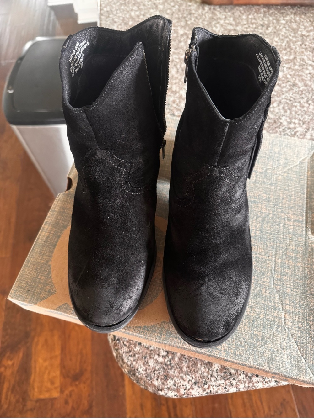 Women's Black Suede Ankle Booties with Side Zip